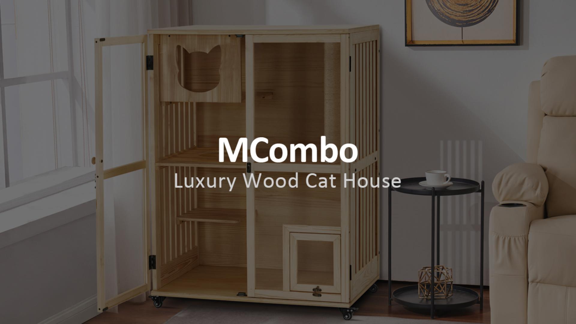 Amazon.com : MCombo Luxury Wood Cat House with Scratching Post