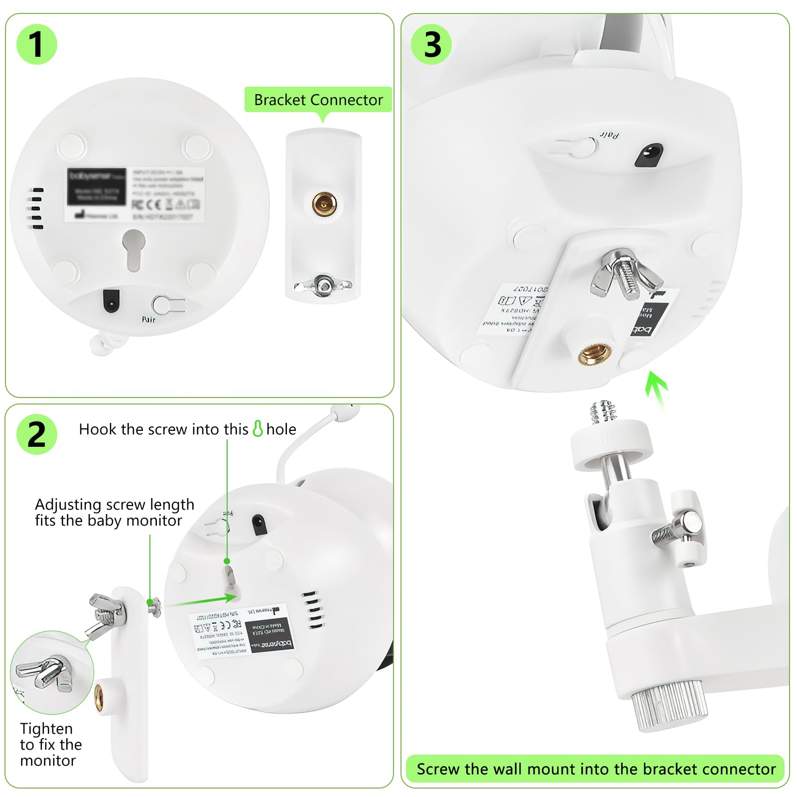 Uchwyt ścienny do kamery dla niemowląt, kompatybilny z kamerą wideo Babysense V43/HDS2/V24R, regulowany uchwyt na kamerę dla niemowląt, idealny kąt widzenia i łatwa instalacja bez wiercenia