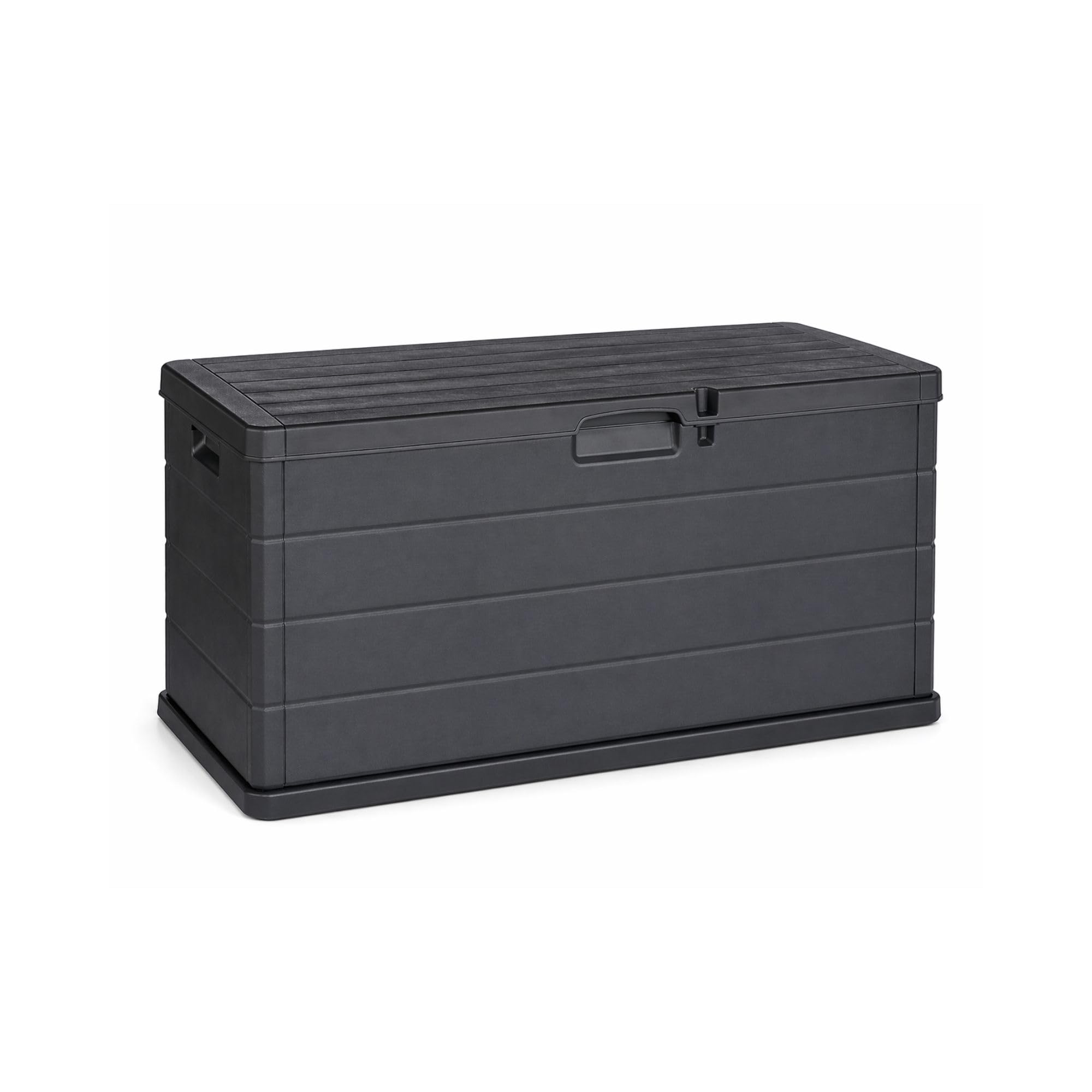 Kissenbox wetterfest 340L – Auflagenbox Gartenbox aus Kunststoff, abschließbar, UV-beständig, wetterfest, in Kunststoff in Holzoptik, mit Rollen, für Balkon, Terrasse, Garten