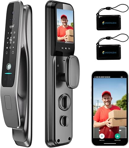 Cerradura inteligente de video de reconocimiento facial 3D con cámara, cerradura inteligente de mortaja de entrada sin llave para puerta delantera,