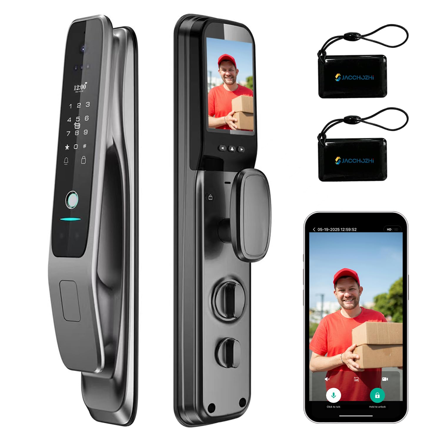 Hello (￣-￣)ゞ③ Jacchozhi 3D Face Recognition Video Smart Lock with Camera,Keyless