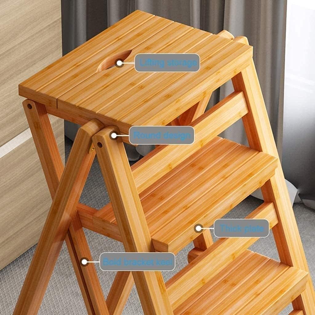 Wooden Step Stool,Chair Adult Household Folding Ladder Stool, Four-Step Ladder Seat, Shoe Rack, Portable Flower Rack, Fold Up Library/Kitchen/Office Steps, Widened,Step S