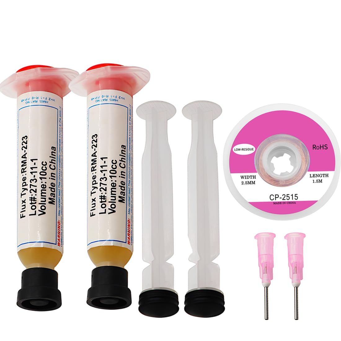2 Piezas Pasta de Soldadura para Electrónica – Flux Profesional No-Clean para Soldar SMD/PCB/Componentes – Incluye Malla Desoldadora 1,5m – Flujo de Soldar Preciso y de Alta Fluidez