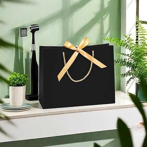 Miniatura 5 de 6 bolsas de regalo negras de 12.6 pulgadas con asas de cinta de color a juego para cumpleaños, boda, vacaciones, fiesta de nacimiento