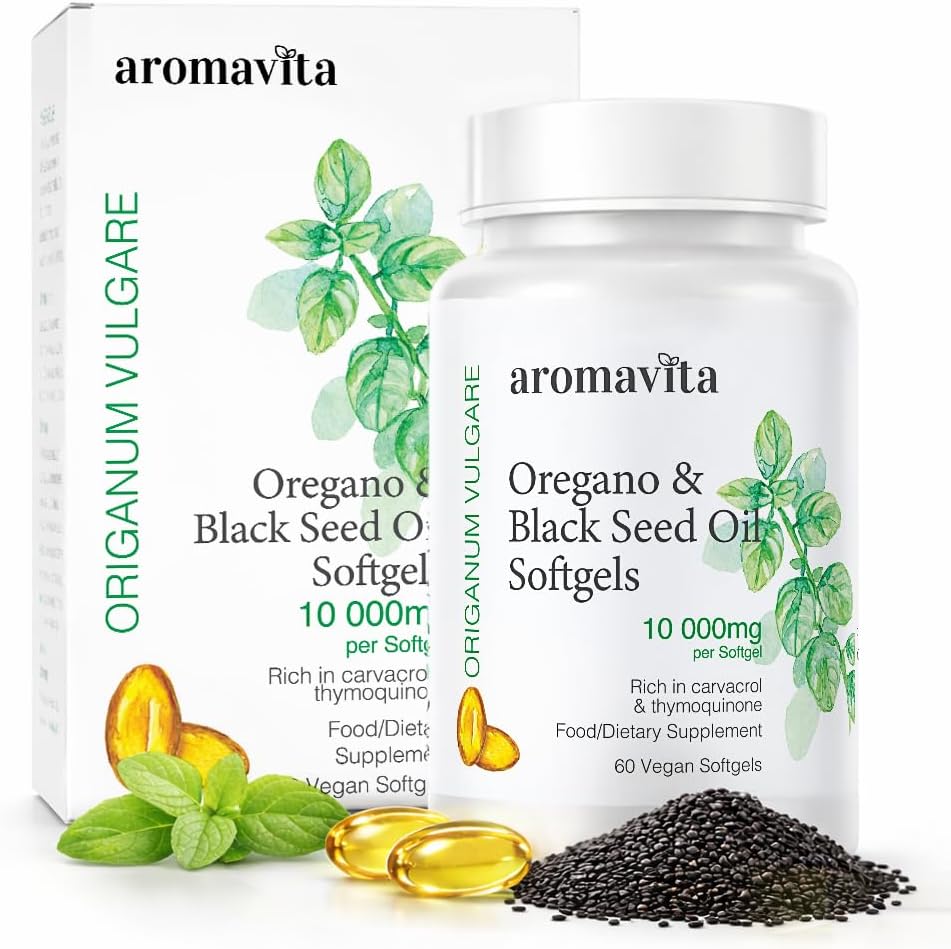Oregano & Black Seed Oil Softgels –Natural Carvacrol & Poten Pure Black Seed Oil – 7mg Thymoquinone– Organic, Vegan, Non-GMO – Immune & Wellness Support – 60 Capsules