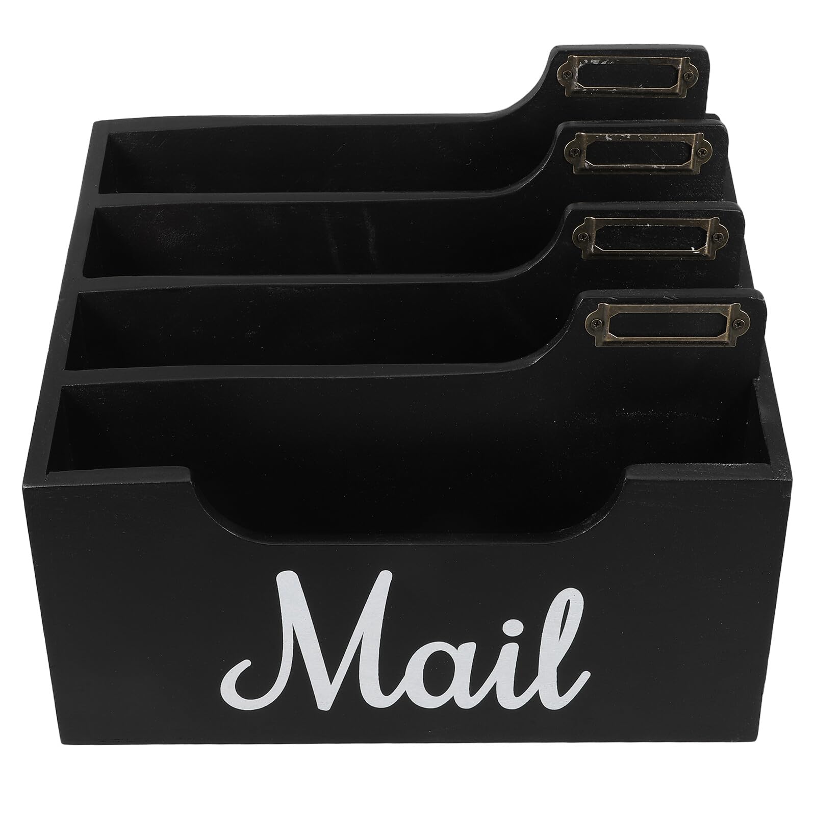 TOPBATHY Holz Schreibtisch Organizer mit Mehreren Fächern Mail Holder für Arbeitsplatte Papierkorb und Stiftehalter Minimalistische Büro Aufbewahrungsbox Schwarz Rustikaler Briefsortierer