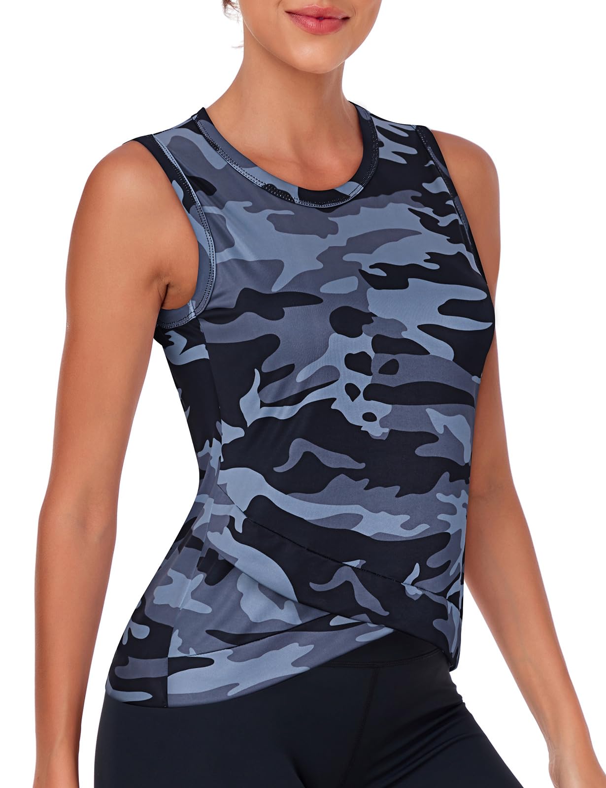 LuraneeWomen's Workout Athletic Tank Tops Quick Dry Sun Protection Yoga Gym Crop Sleeveless Shirts