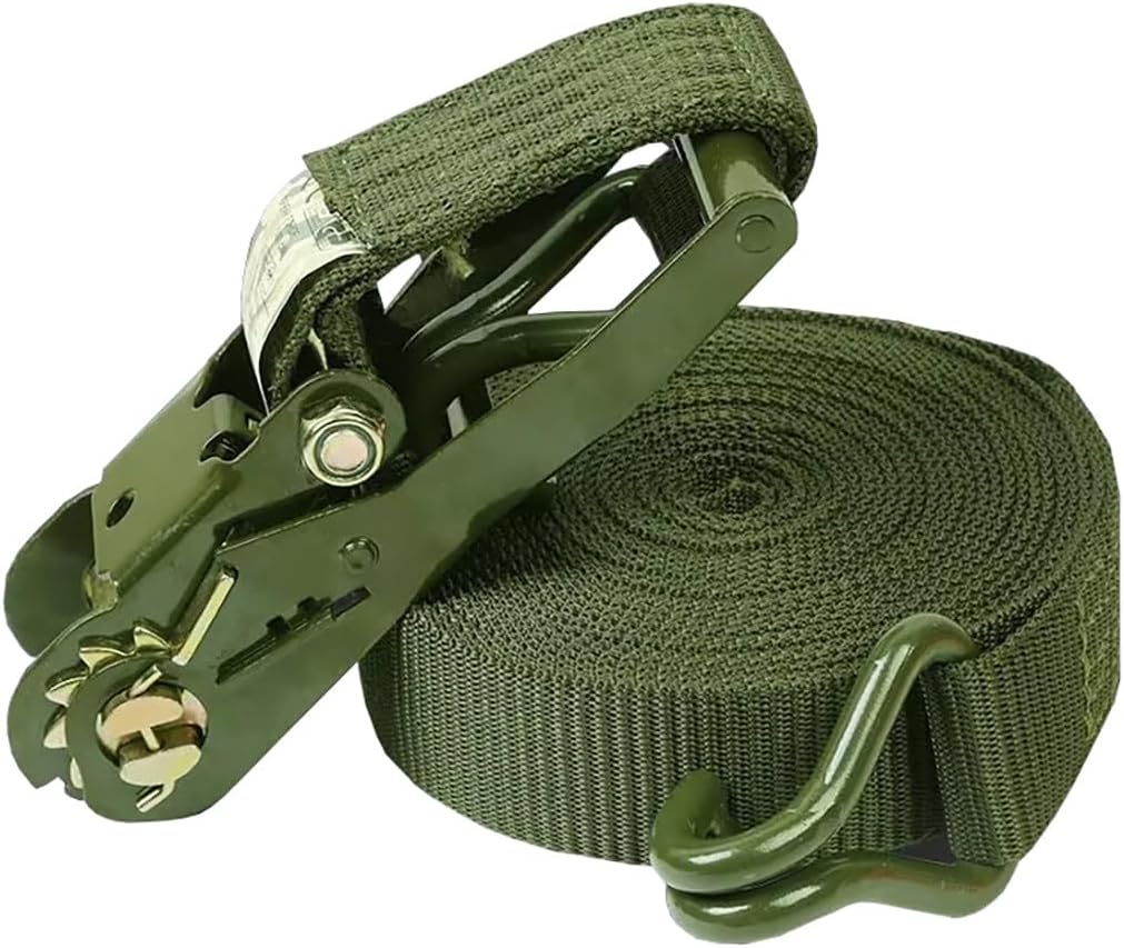 Green Cargo Ratchet Straps for Trailers Trucks Kayaks Motorcycles, Tie Down Lashing Straps with Double J Hook(W 5cm/2in,6.0m/19.7Ft)