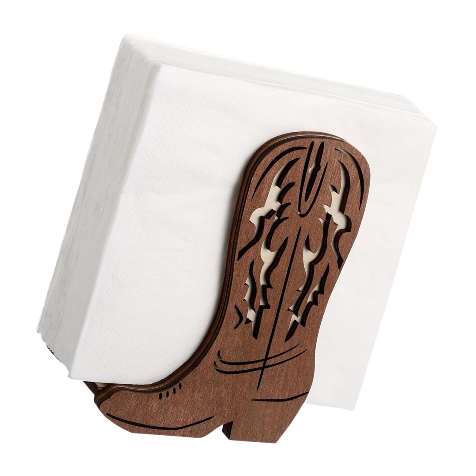 OSNIYAW Authentic Western Boot Tissue Stand Natural Wood Desk Living Room Wooden Napkin Rack Western Open Design Napkin Dispenser