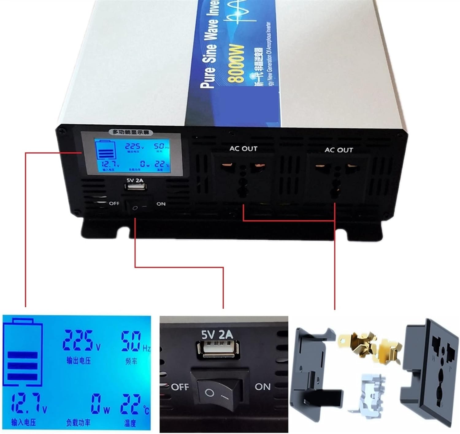 カーインバーター 純粋な正弦波インバーター 12v 220 DC 12V 24V 60V