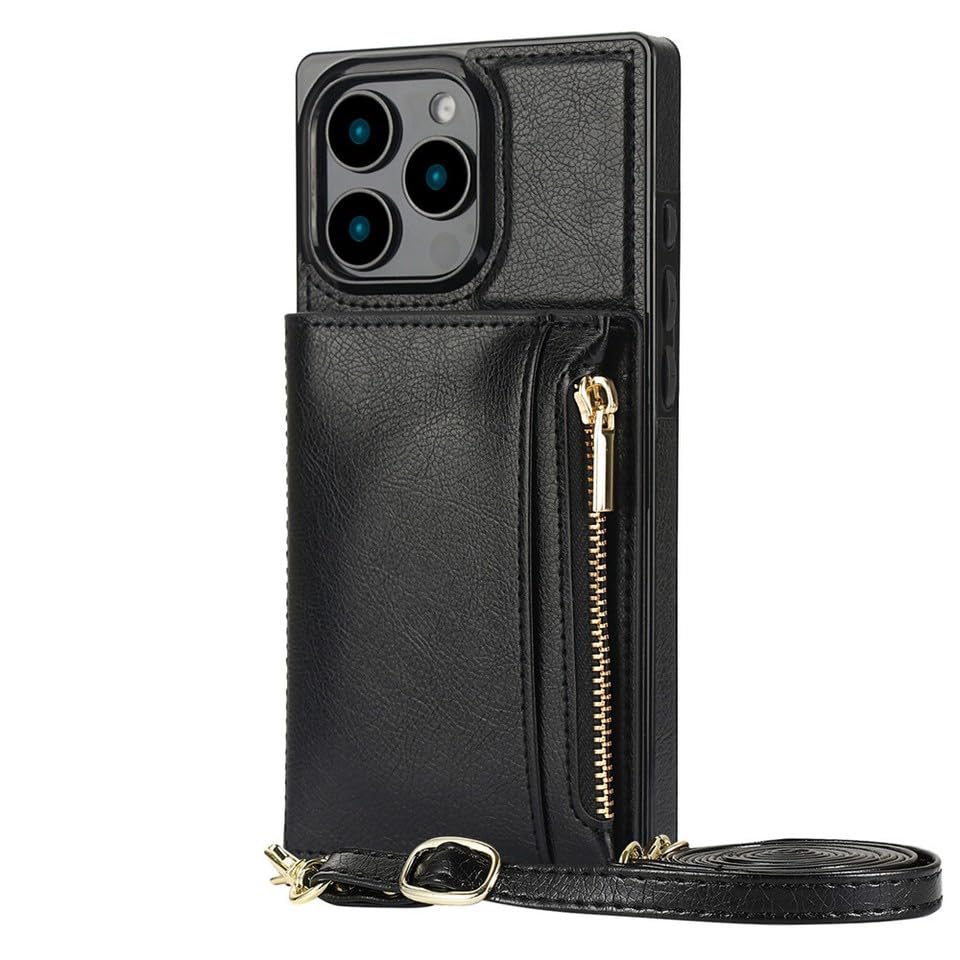 Étui portefeuille fin en cuir pour iPhone 14 noir antichoc à rabat