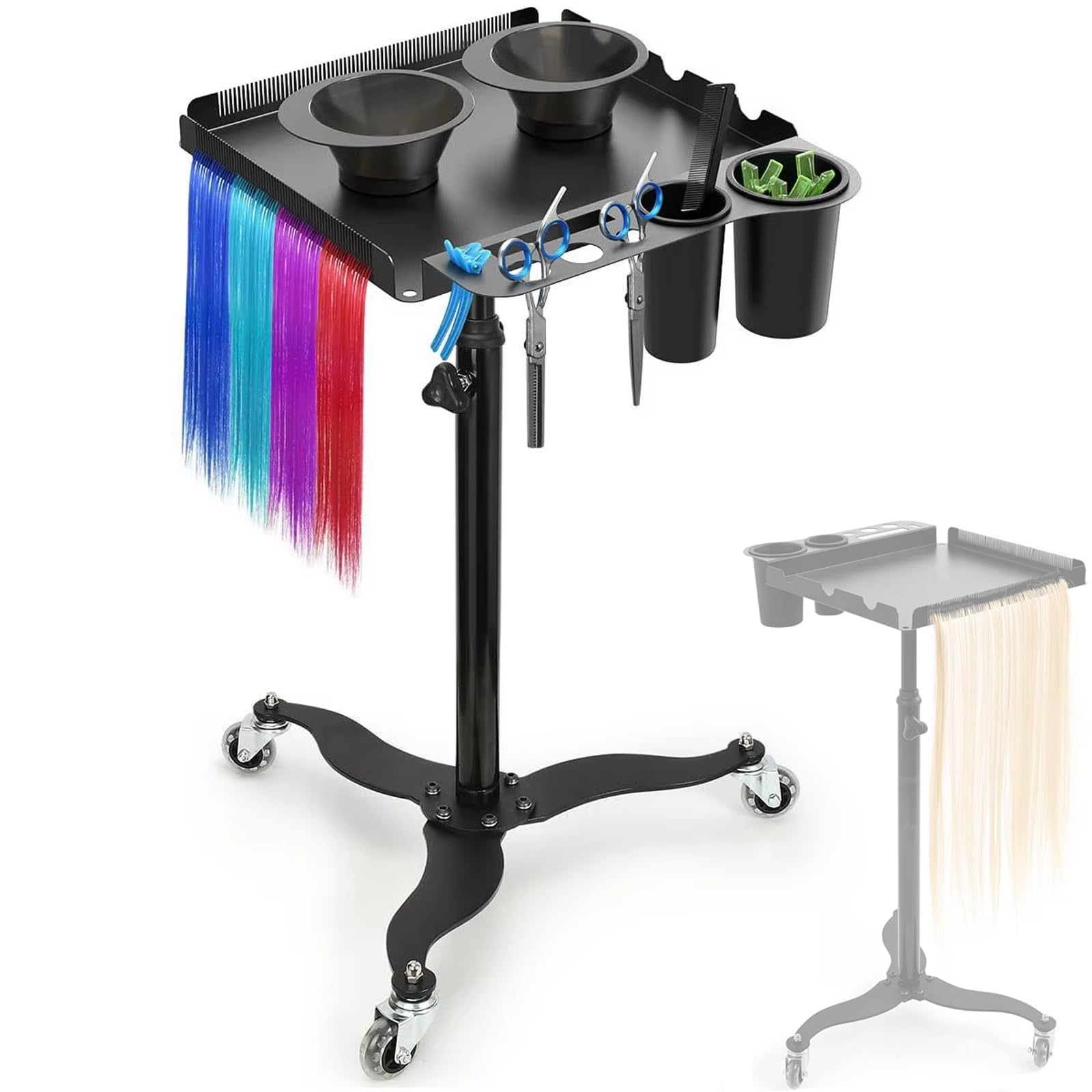 XGHDPBM Salon Tray Hairdressing Rolling Cart on Wheels, Aluminum Rolling Salon Tray Cart, Height Adjustable Salon Service Trolley, for Beauty Hair Stylist, Hairdresser Work, Spa, Tattoo, Colouring