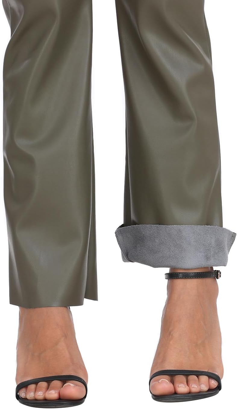 HDE Women's Faux Leather Pants High Waisted Straight Leg Trousers with Pockets - Image 5