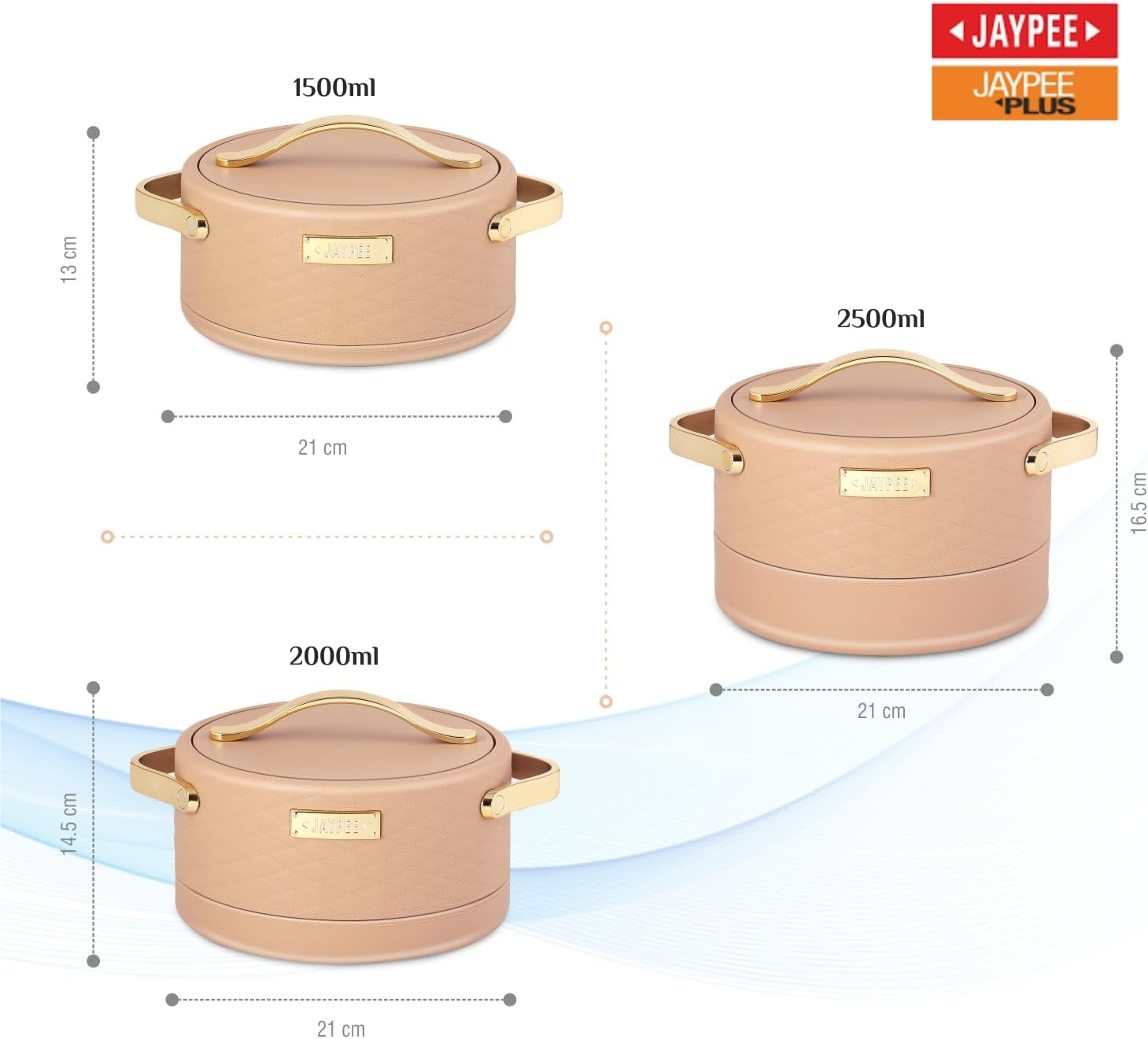 JAYPEE Luxura Inner Stainless Steel Serving Casserole Set of 3 Elegance Unique Design PU Insulated 100% Food Grade with Lockable Lid, Chrome Plated Handle Hot Case |1500, 2000, 2500 ml, Brown