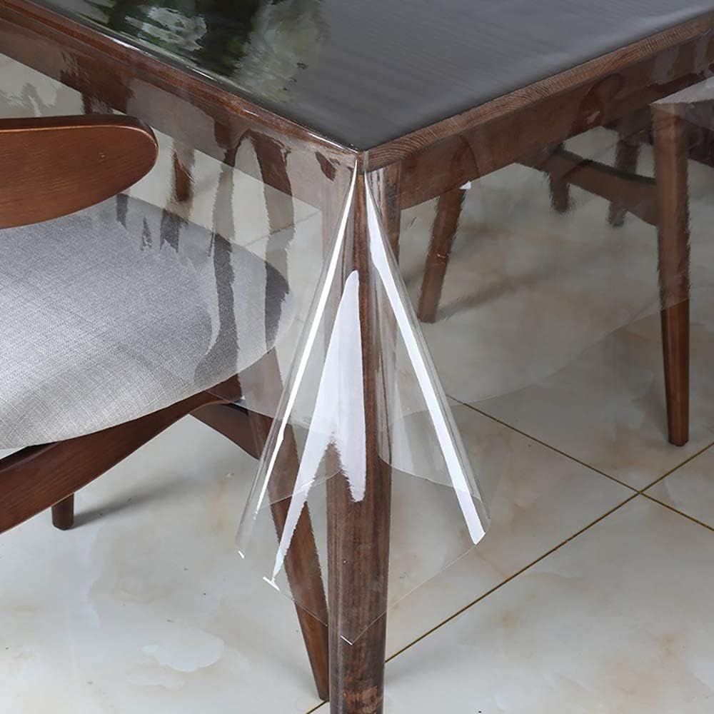 PVC Clear Transparent Table cloth, Cover or Protector, Plastic Desk, Floor or Rectangle Table for Kitchen Wood Grain Soft, Waterproof, Stain, Heat Resistant (54X102Inches (137X260CM))