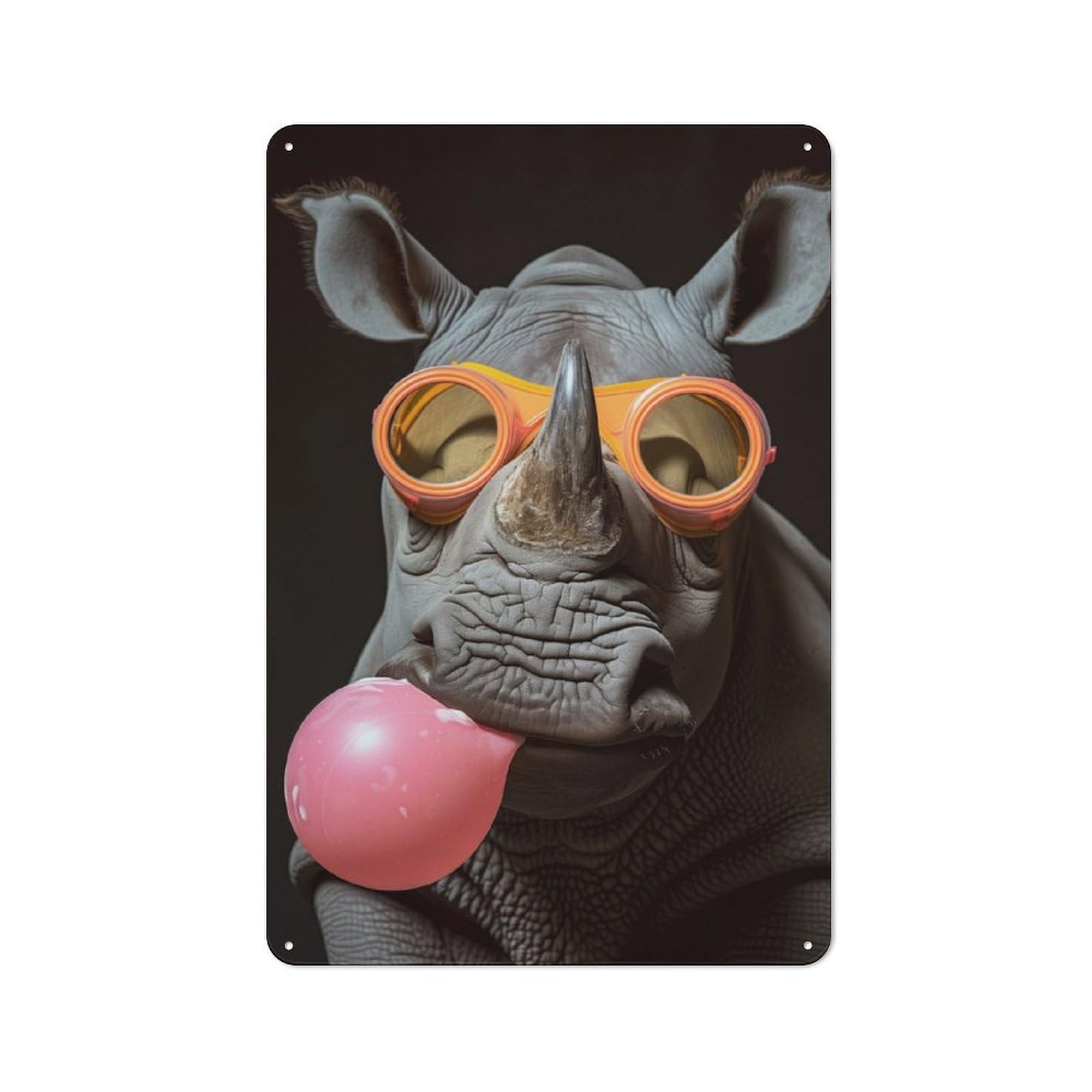 Junmoney Rhino Bubblegum Printed Metal Sign 30X20cm For Man Cave Or Games Room, Suited To Man Cave Decor Fans