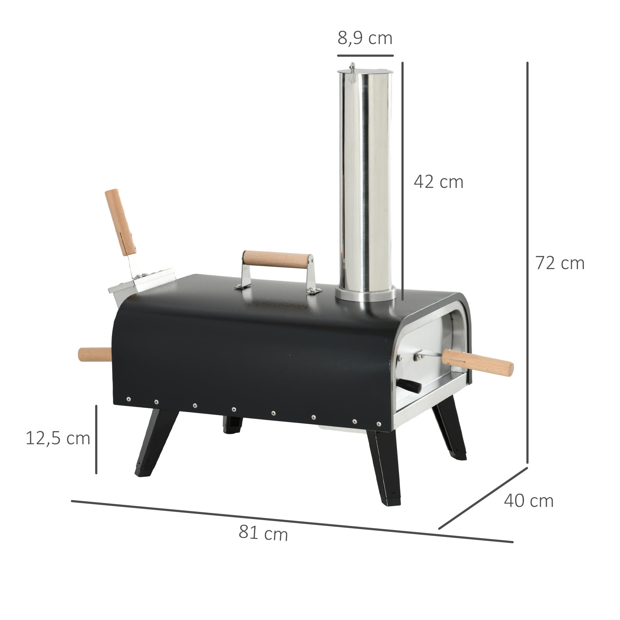 Outsunny Four à pizza extérieur au feu de bois avec pelle, pierre 30 cm, couvercle étanche - transportable, pieds pliables, cheminée amovible