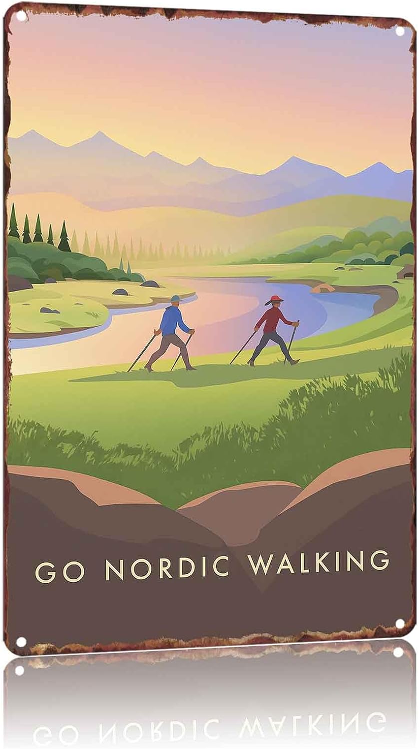 Vintage Tin Metal Sign 8x12 Inch Go Nordic Walking Kitchen Housewarming