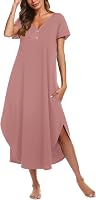 Ekouaer Women's Long Nightgown: Short Sleeve Button Sleepshirt, Full Length with Pockets, Loose Fit S-2XL
