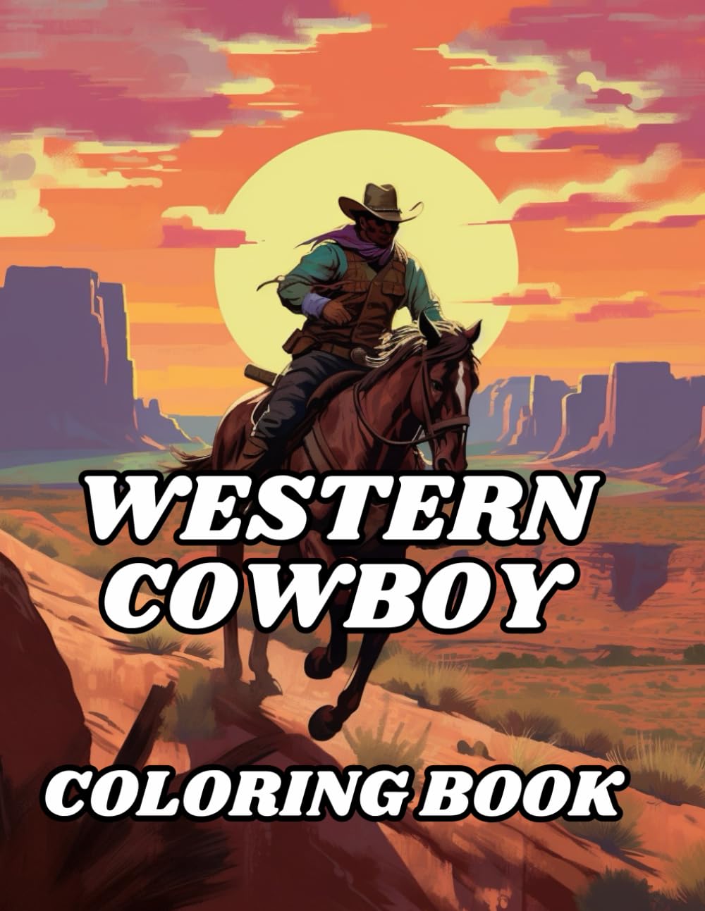 Western Cowboy Coloring Book: 40 Images | 8.5x11 | Calm Backgrounds and Scenery | Mindful Coloring and Stress Relief | for Kids, Teens, Adults, and Seniors