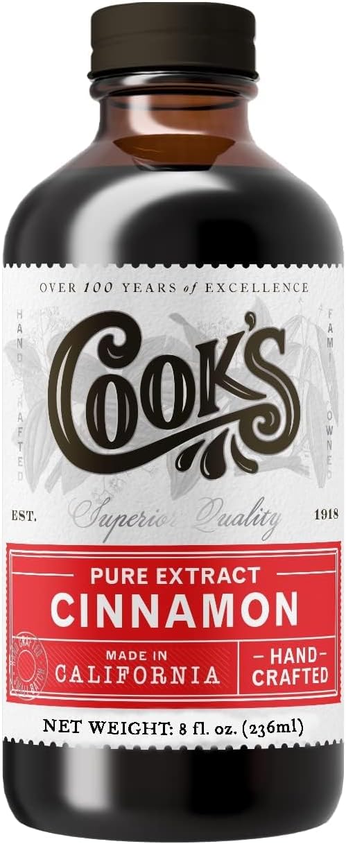 Cook's Pure Cinnamon Extract Made From Fine Ceylon Cinnamon, Premium All Natural Cinnamon Extract for Baking, Cooking, Beverages and Candies, 8 oz