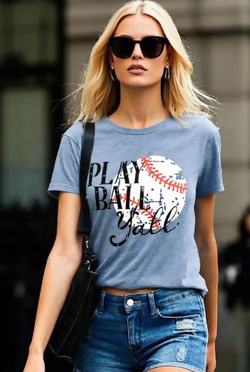 Baseball Mom T-Shirt Women Funny Cool Baseball Shirts Short Sleeve Graphic Tee Summer Tops Loose Casual - Image 5