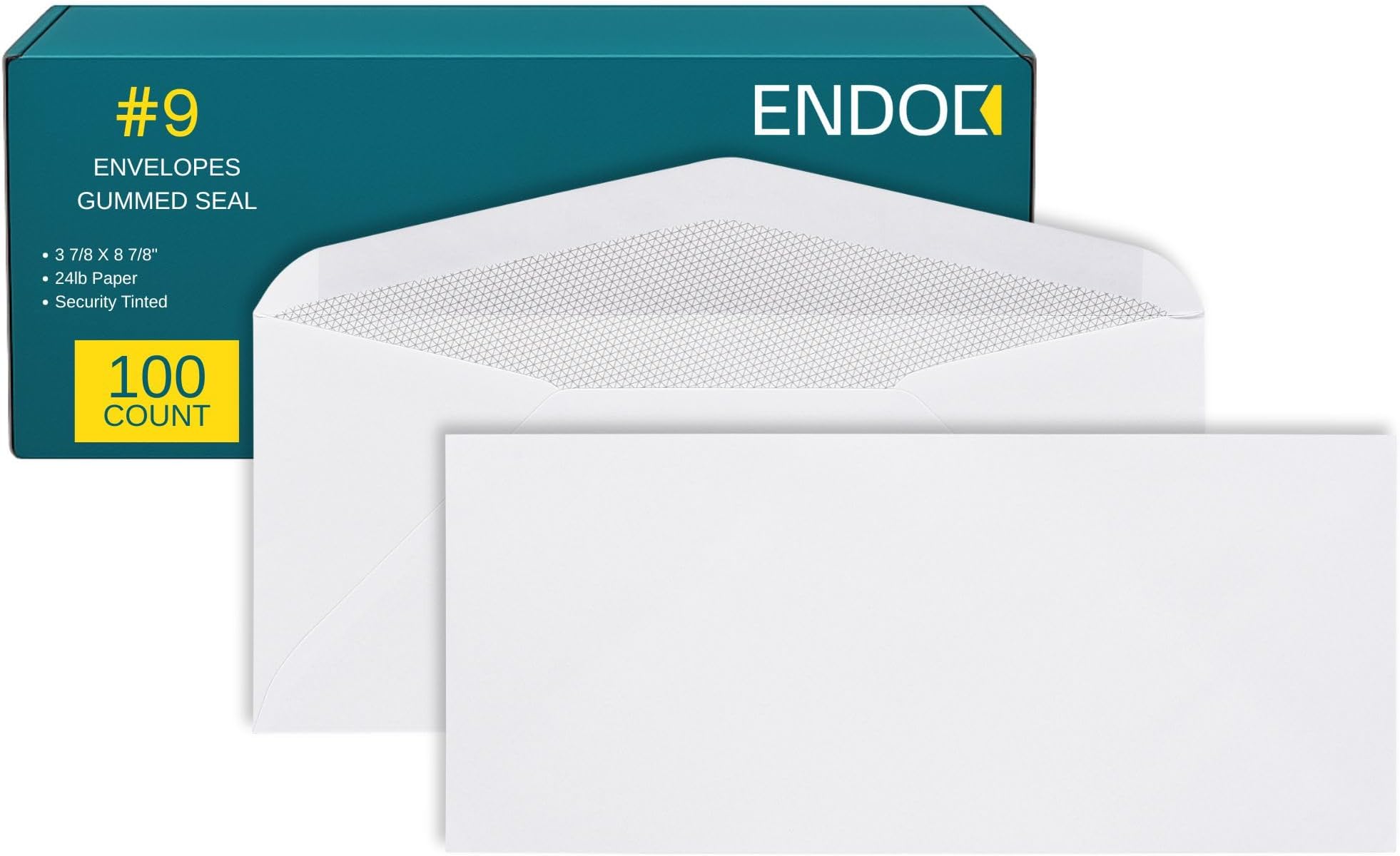 #9 Security Tinted Envelopes - 100 Pack - Letter Size 3 7/8" x 8 7/8" - Gummed Seal for Business, Return Mailing, Legal, Checks, Invoices, Statements - 24lb Plain