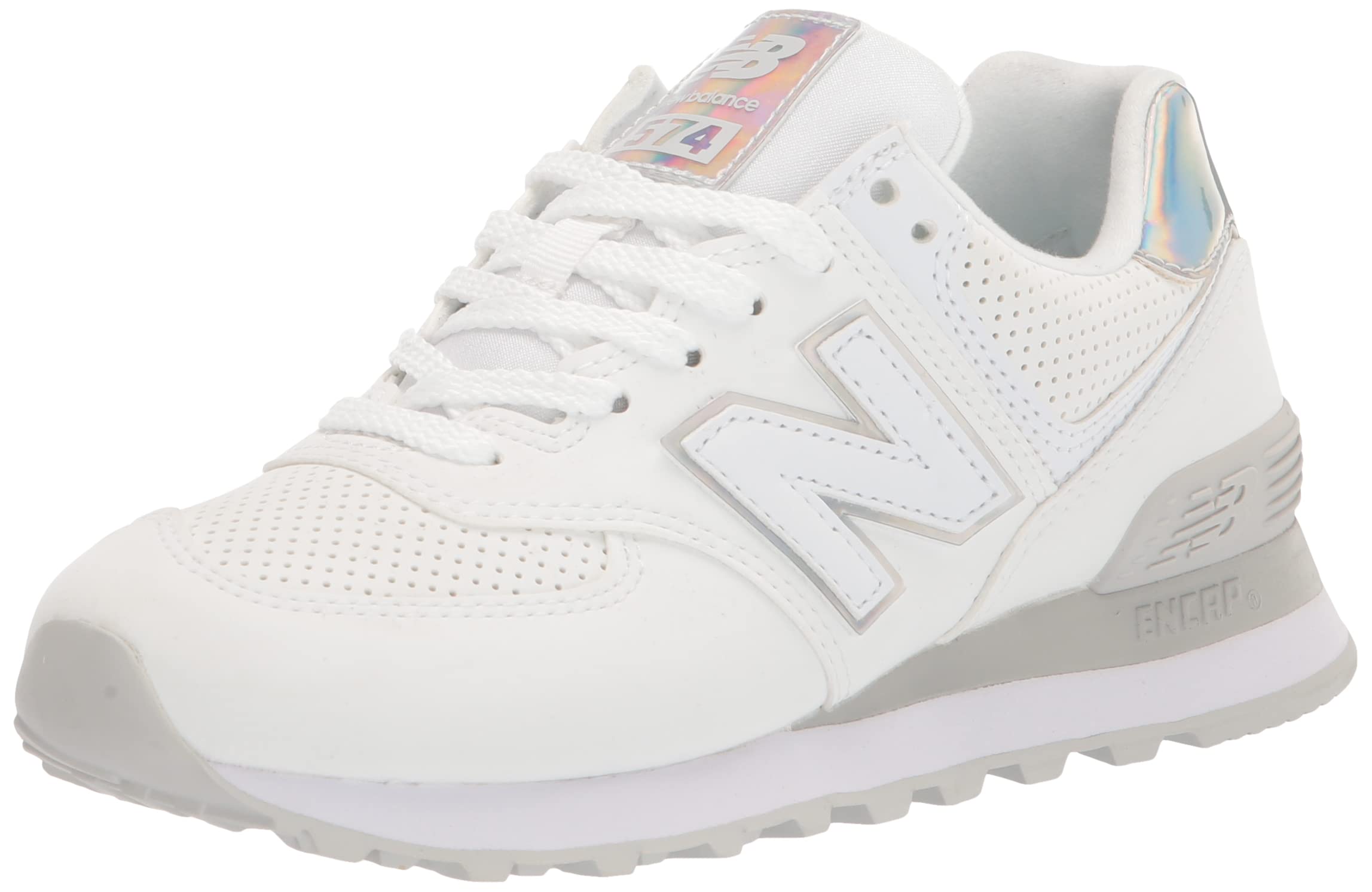 New Balance Women's 574 V2 Holographic Sneaker, Nb White/Rain Cloud, 9