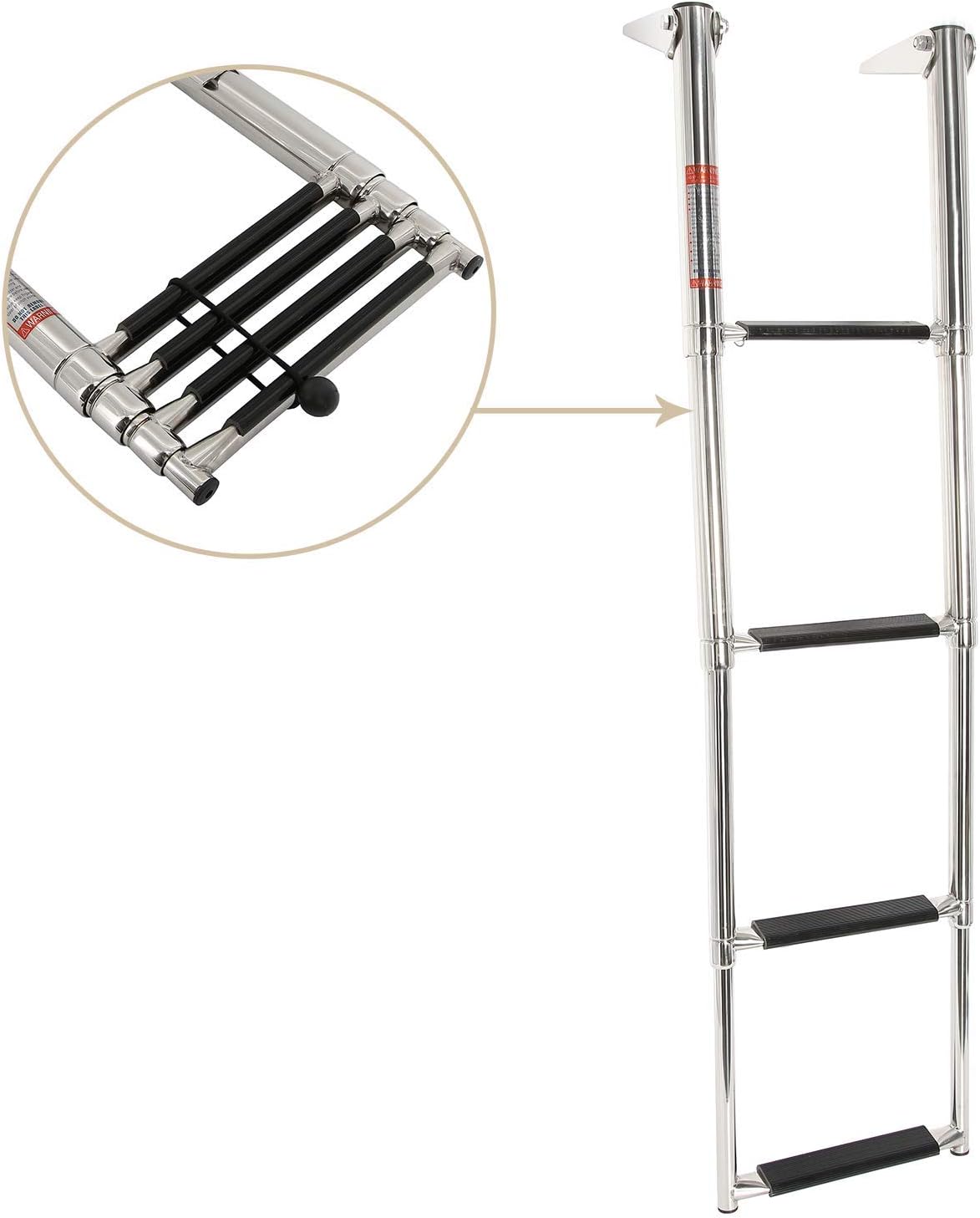 4 Step Telescoping Swim Marine Boat Ladder Stainless Pontoon Ladders, Extendable Dock Ladder for a Pontoon, Max. Load 900 Pound Capacity Marine Telescoping Ladder for Boat