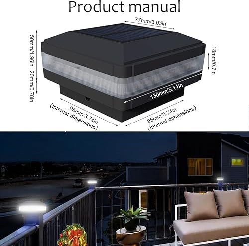 Miniatura 4 de Sumaote Luz solar para poste de poste, luz solar LED impermeable para exteriores para postes de madera de 4 x 4, 5 x 5, 6 x 6, luces de valla,