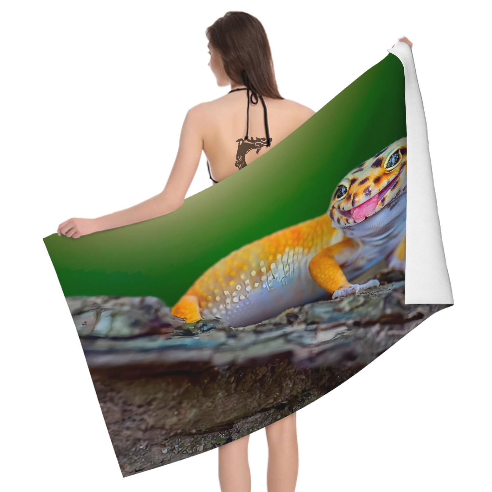 Leichong 3D Lizard Beach Towel Large Microfiber Soft Quick Dry for Adults, Cute Animals Bath Towel Lightweight Soft Absorbent for Travel Swimming Pool Sports, 180 x 90 cm