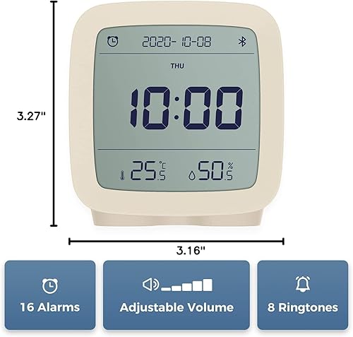 Miniatura 7 de qingping Reloj despertador digital Bluetooth inteligente con múltiples alarmas, funciona con pilas, pequeño reloj despertador con pantalla de
