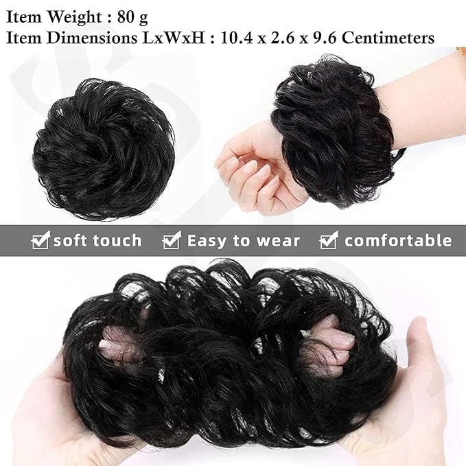 Image of CLITZ (2 PACK) Black +Brown Combo Messy Bun Hair Piece Hair Extension With Elastic Rubber Band Hairpiece Synthetic Hair Scrunchies Hair Piece for Women Girls Color (Brown+Black)