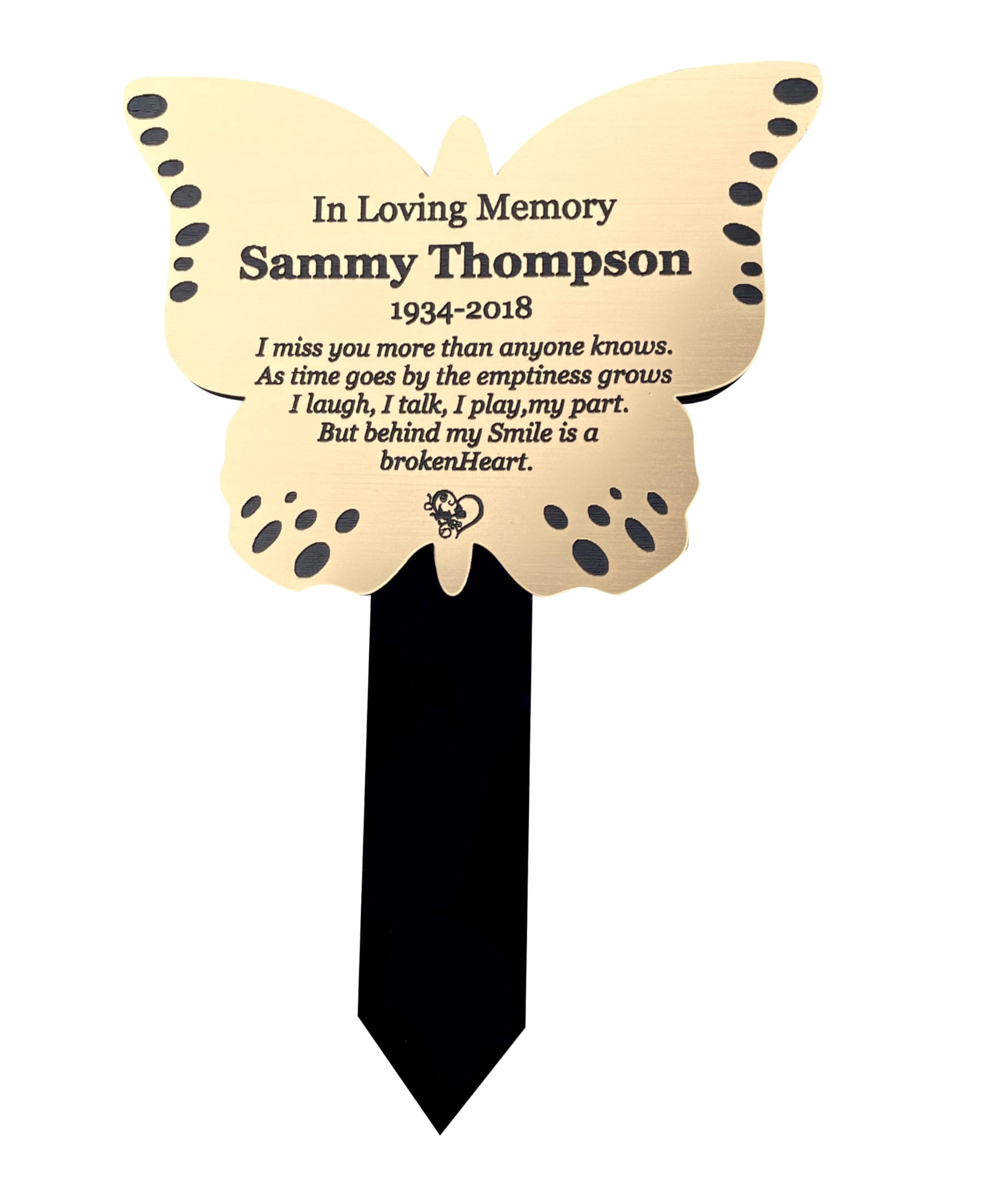 Memorial Plaque, Rememberance Plaques, Butterfly, Gold, Pets, Dog, Cat, Grave Garden Marker Spike Graveside