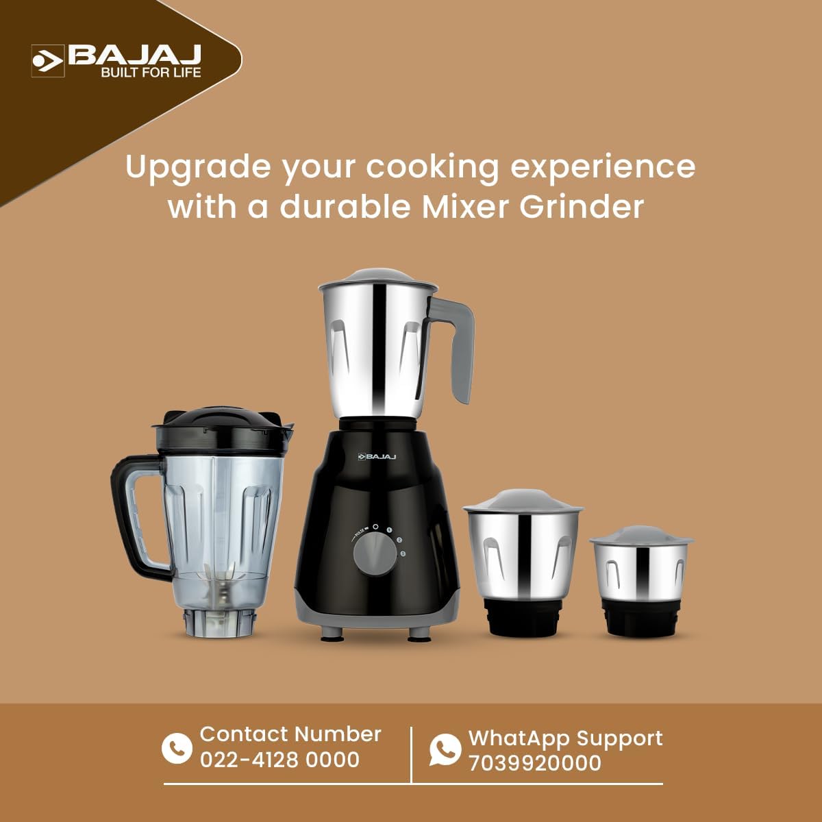 Bajaj ABS Rex Ninja Series 500W Mixer Grinder | DuraCut Lame, 2-in-1 Funzione Lama in barattolo asciutto | Garanzia 2 anni | Nero/Grigio | (spina indiana)