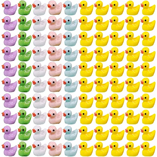 Taicols 100 Pcs Mini Duck Miniatures - Resin Waterproof Tiny Duckies Figures for Fairy Garden Decor, Dollhouse, Ornament, Micro Landscape, Aquarium, DIY Terrarium