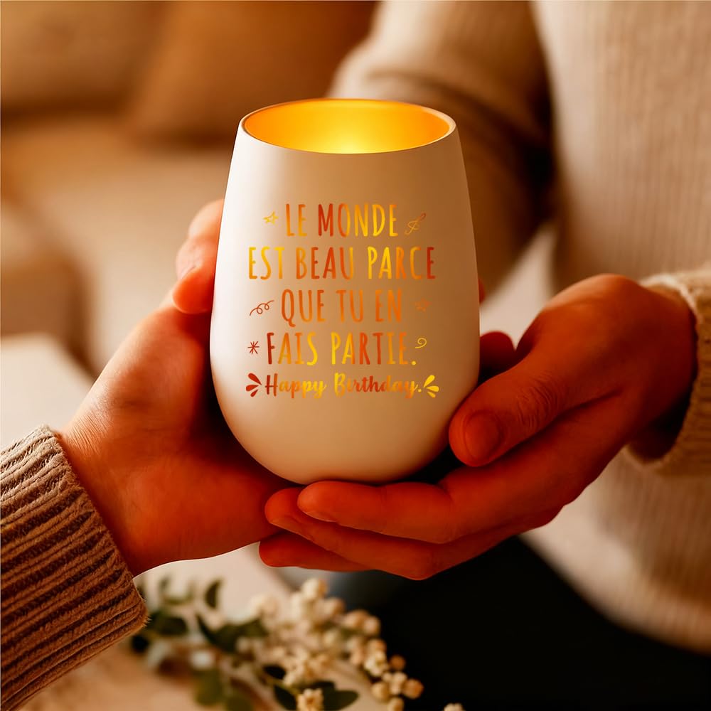 Bougie Bougeoir en Verre Romantique Cadeau Anniversaire Femme Happy Birthday