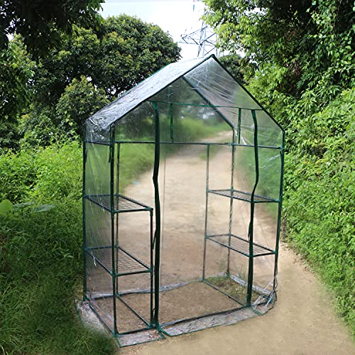 Walkin Greenhouse(55" D x 28" W x 76" H), 2 Tier 4 Shelves Portable