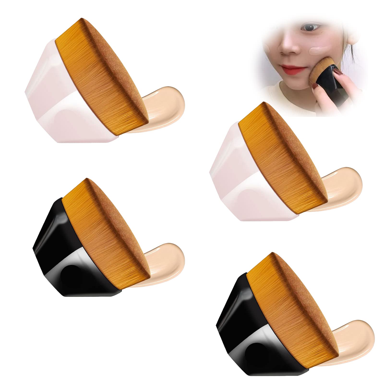 4Pcs Brochas De Maquillaje Para Base,Blending Brush for Makeup Flat Top Kabuki Foundation Brush with Portable Case,Used for Mixing Liquids Creams Concealers