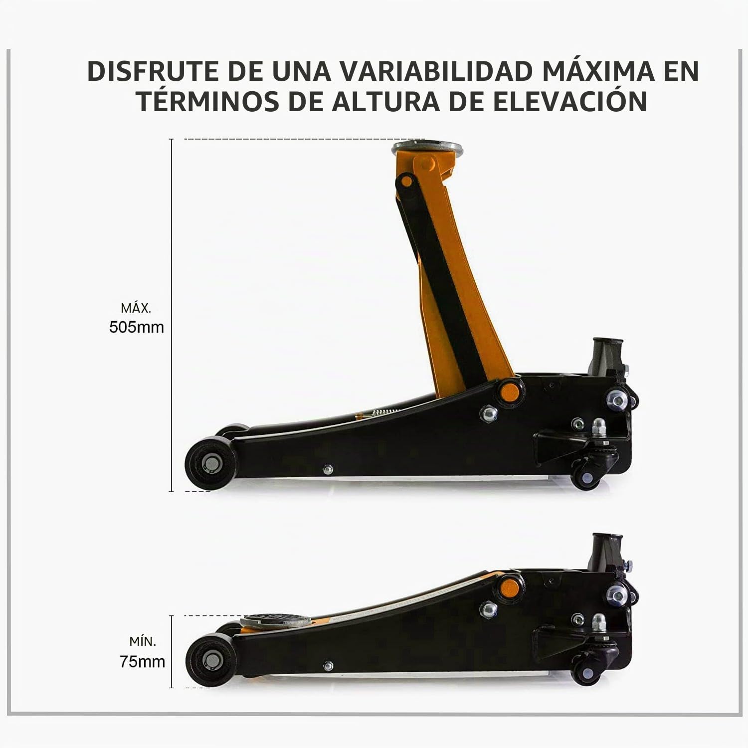 Gato hidráulico Kraft Müller profesional 4 toneladas, color naranja, altura de elevación 50 cm, elevación rápida gracias al sistema de doble bomba