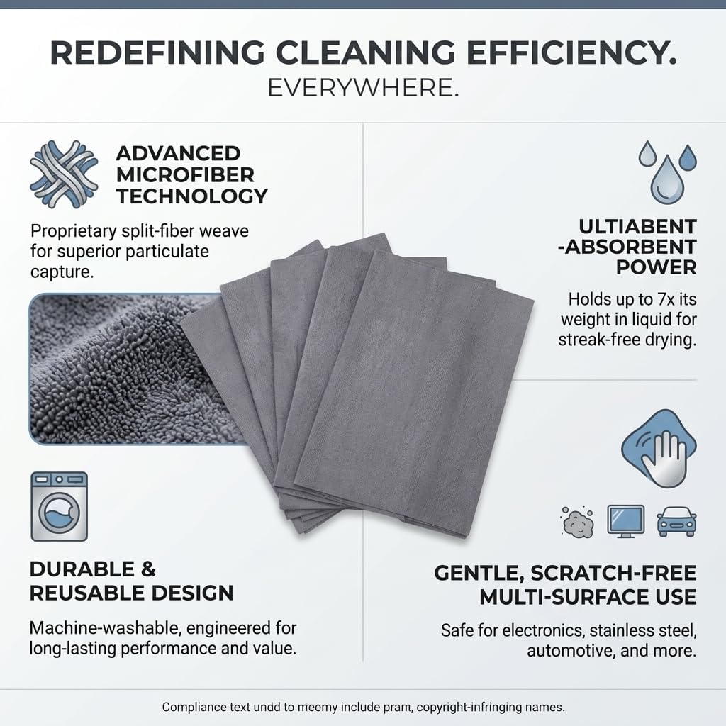 10 Pcs Thickened Magic Cleaning Cloth, Microfiber Streak Free Reusable Cloths & Wipes for Stainless Steel, Glasses, Windows, Cars - 11.8"x7.9" Grey image 3