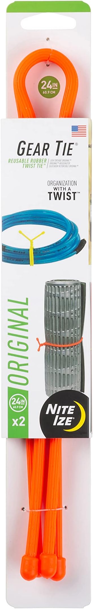 Nite Ize Original Gear, Reusable Rubber, 24 Inch, 2-Pack, Bright Orange, Twist Tie, 24"-2 Pack