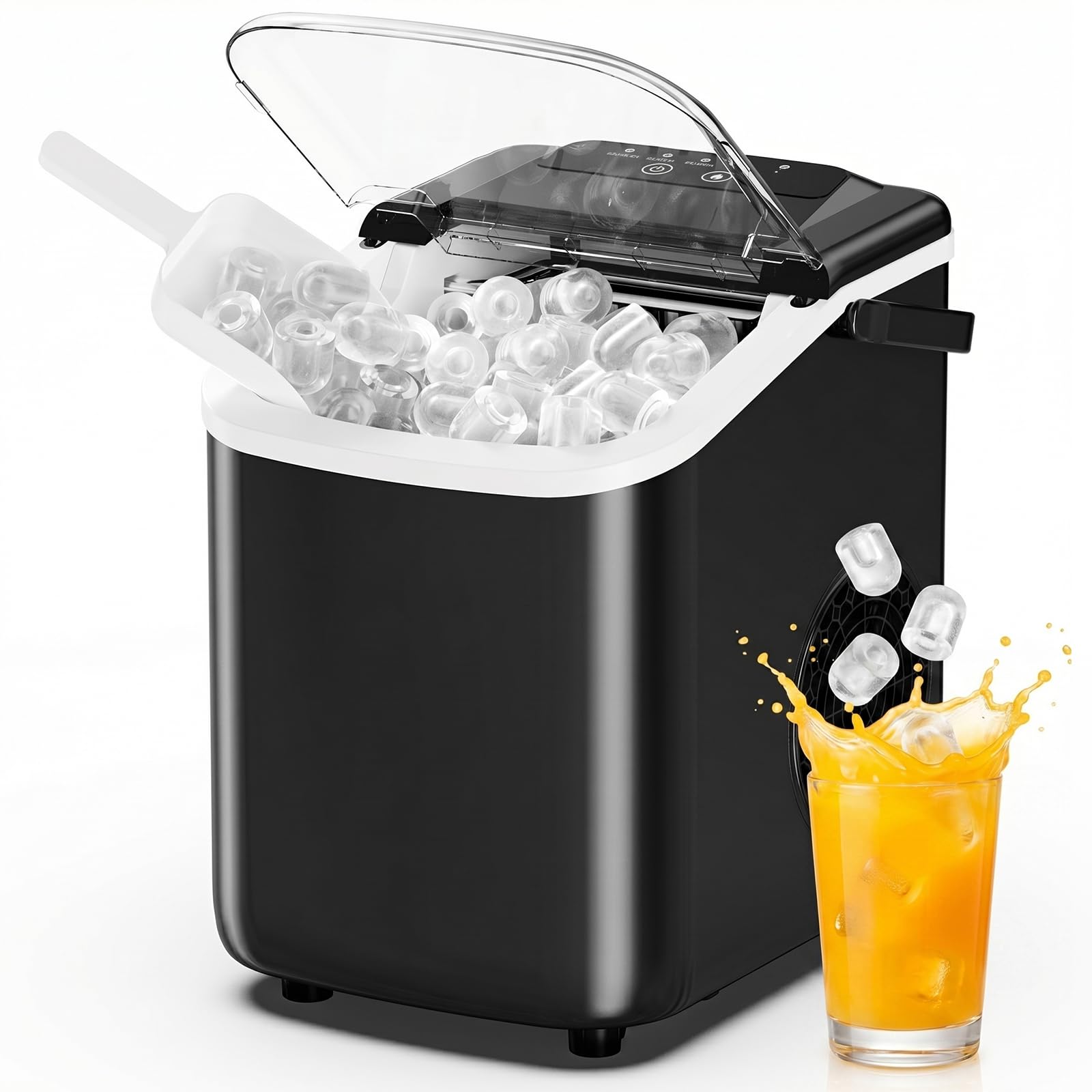 Dumos Ice Makers Countertop,26.5lbs/24h,9 Cubes In 6 Mins,Portable Ice Maker Machine With Self-Cleaning,Ice Scoop, Basket And Handle2 Sizes Of Bullet Ice,Perfect For Home Kitchen(Deep Black) on Fridge.com - View 1