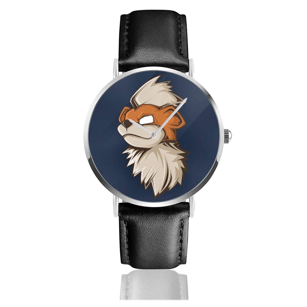 Unisex Business Casual Growlithe Portrait Monster of The Pocket Watches Quartz Leather Watch with Black Leather Band for Men Women Young Collection Gift