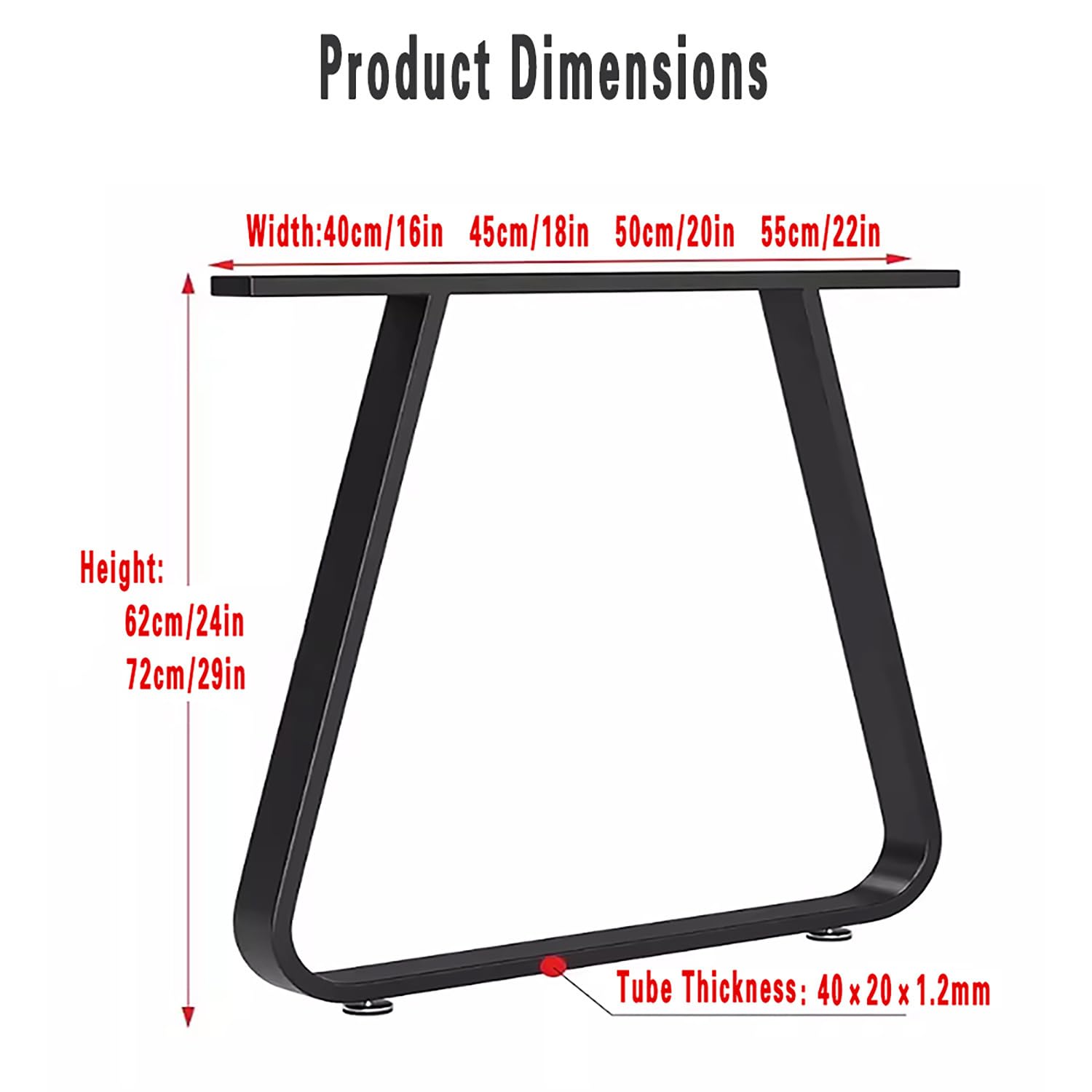 Generico 50x72cm Gambe di Supporto con piedi Regolabili Robuste