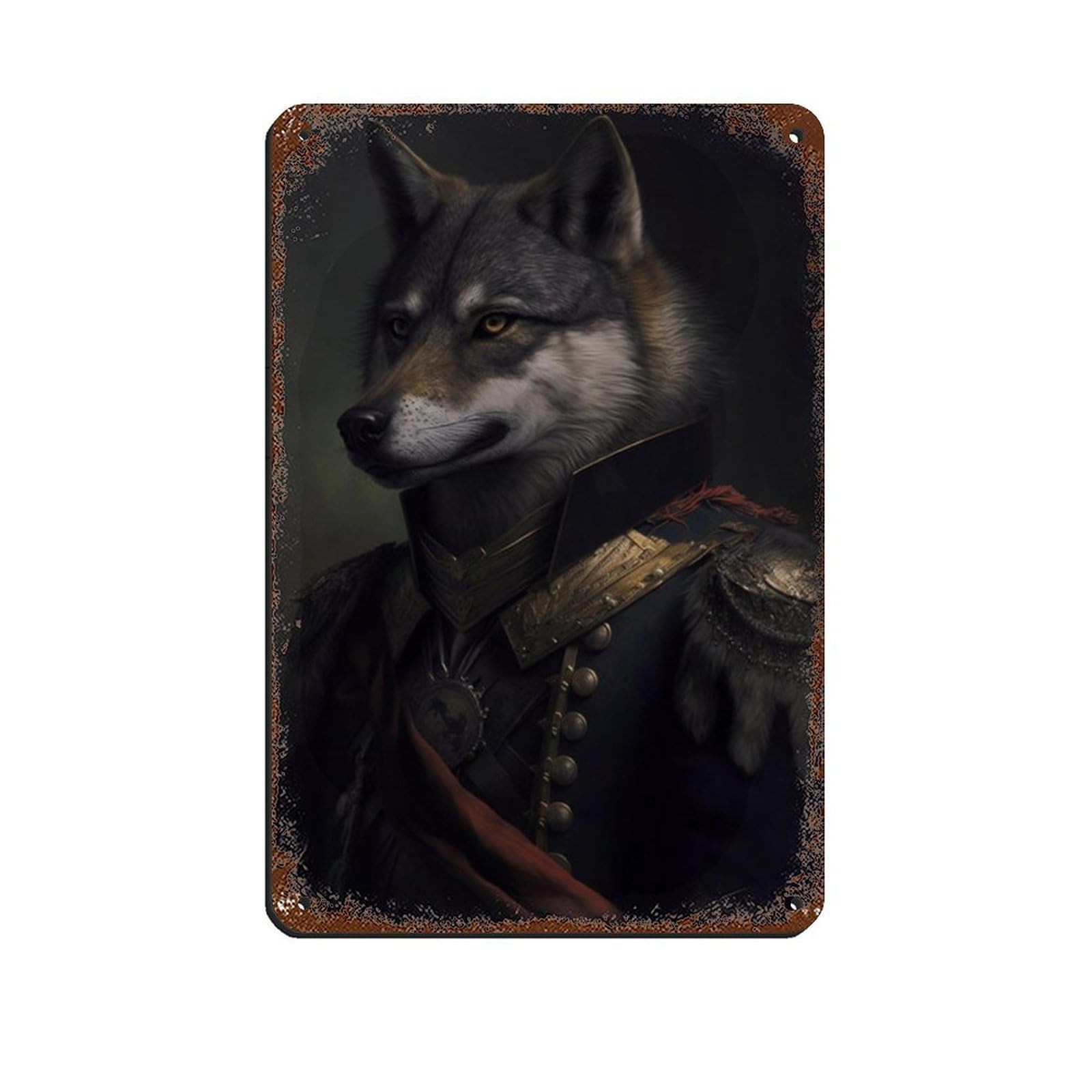 Lxwnze 20L X 30W Cm Vintage Renaissance Military Painting Wolf Poster Tin Sign Vintage Metal Pub Club Cafe Bar Home Wall Art Decoration Poster Retro 8X12inch(20X30cm)