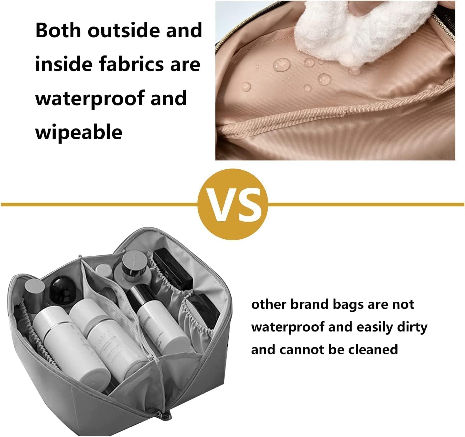KRUPASADHYA Large Size Cosmetic Travel Bag,Women's Makeup Travel Bag Portable Leather Cosmetics Bag with Handle and Divider Wide Opening Cosmetic/Makeup Organizer Bag (Multicolor) 3