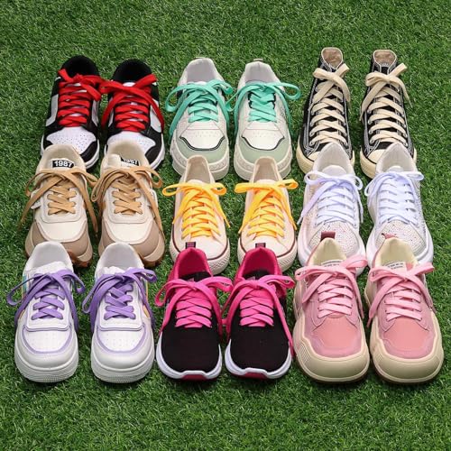 Image of Booyckiy 2 Pairs 2 /5 inch Flat Shoe Laces for Sneakers 31 Colors Shoelaces in 27 inch-72 inch