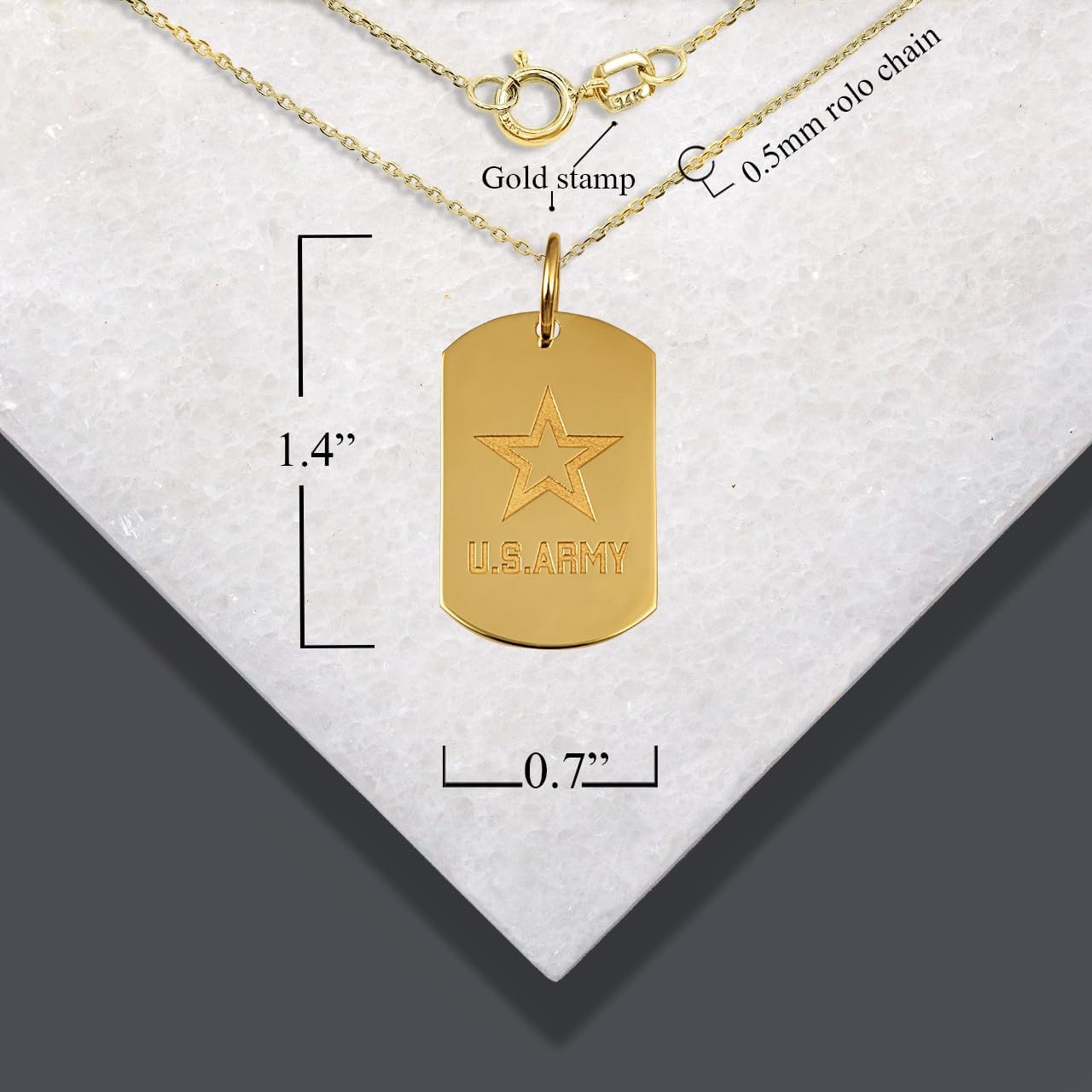 Claddagh Gold 10K US Army Logo Dog Tag Pendant Available in Yellow Rose and White Gold