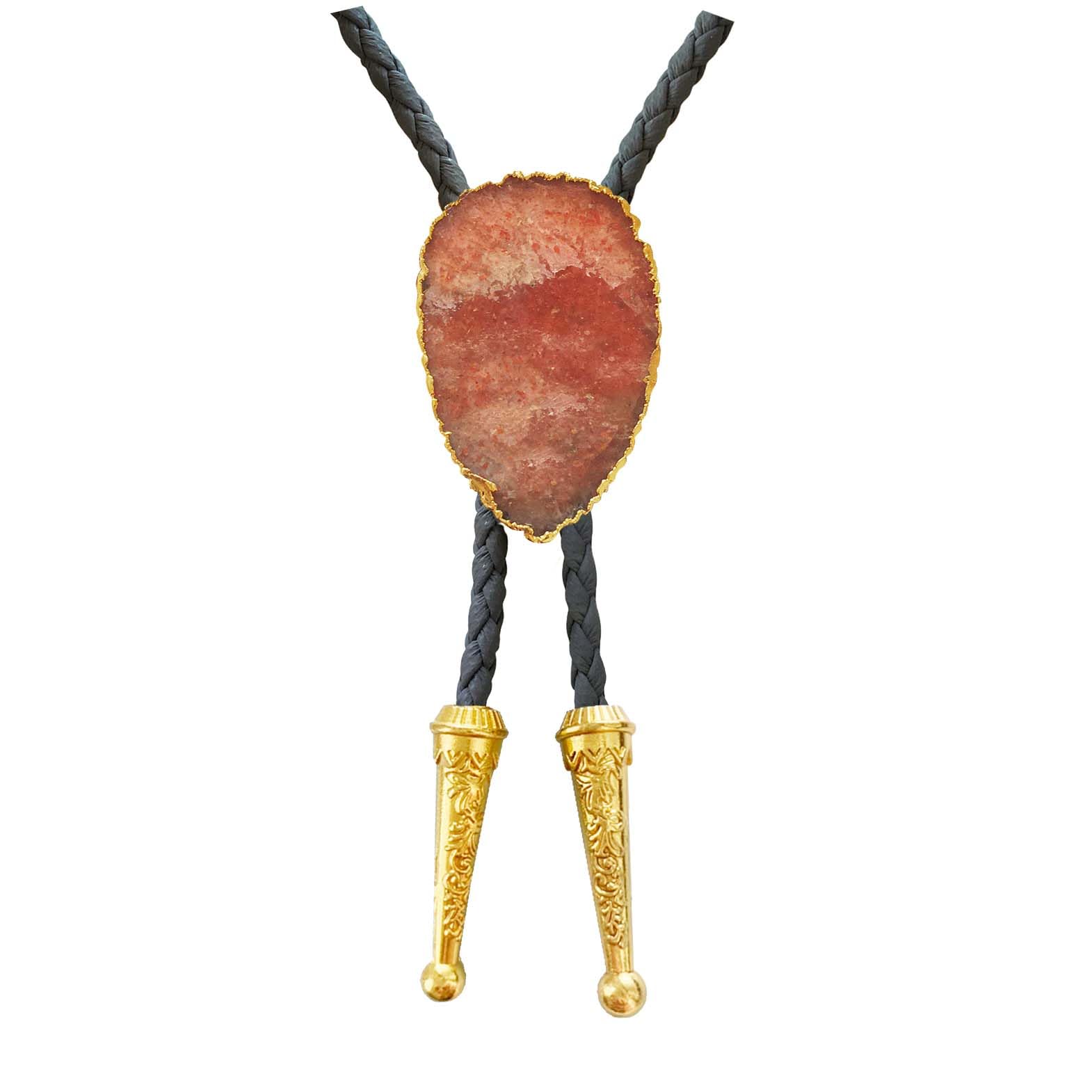 Daisy Del Sol Gemstone Bolo Tie Braided Vegan Faux Leather Natural Stone Gold Handmade Necklace Adjustable Boho Western Jewelry